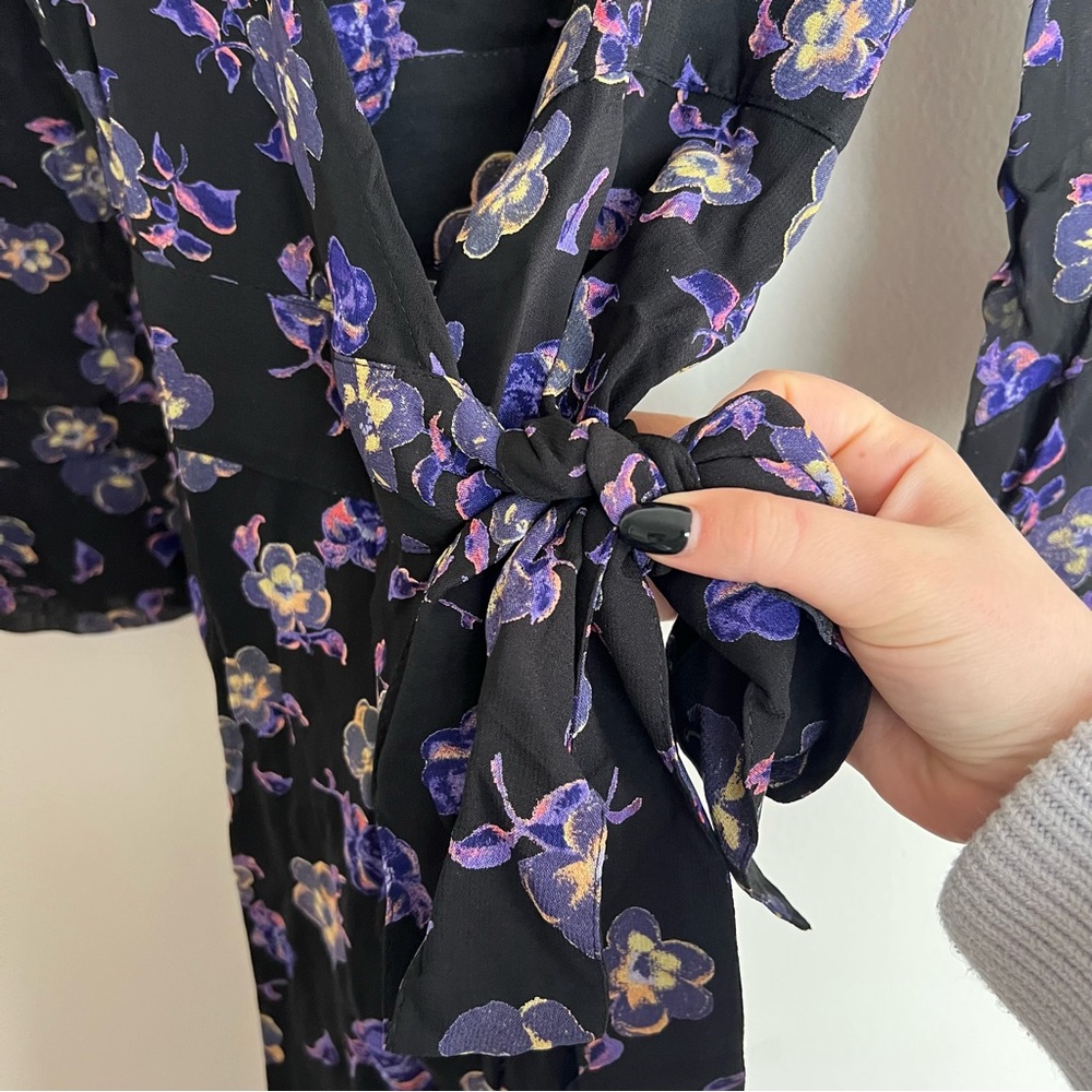 NWT Ganni Floral Print Georgette Wrap Puff Dress - Picture 11 of 13